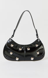 Laine Bag - Hardware Studded Vinyl Shoulder Bag in Black
