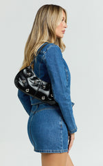 Laine Bag - Hardware Studded Vinyl Shoulder Bag in Black