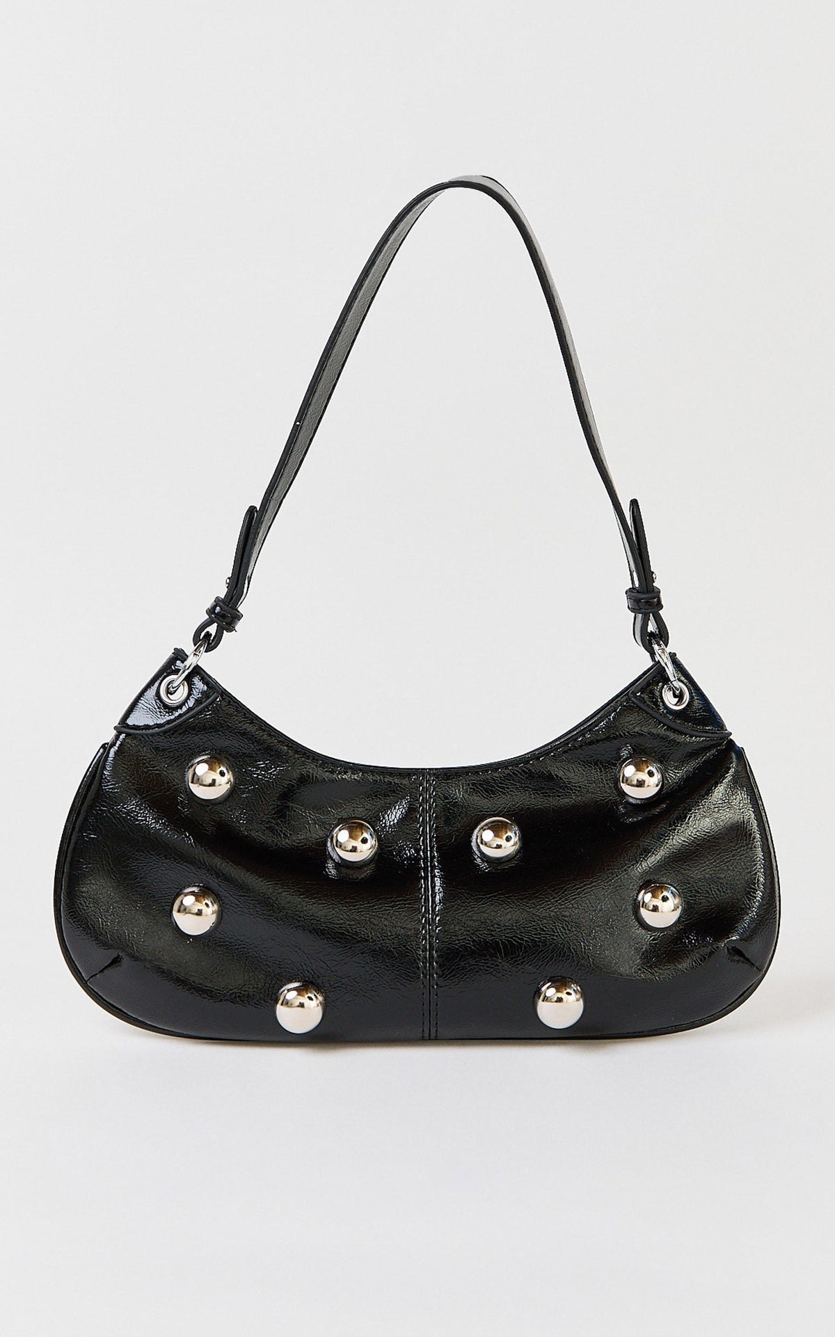 Laine Bag - Hardware Studded Vinyl Shoulder Bag in Black