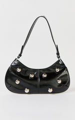 Laine Bag - Hardware Studded Vinyl Shoulder Bag in Black
