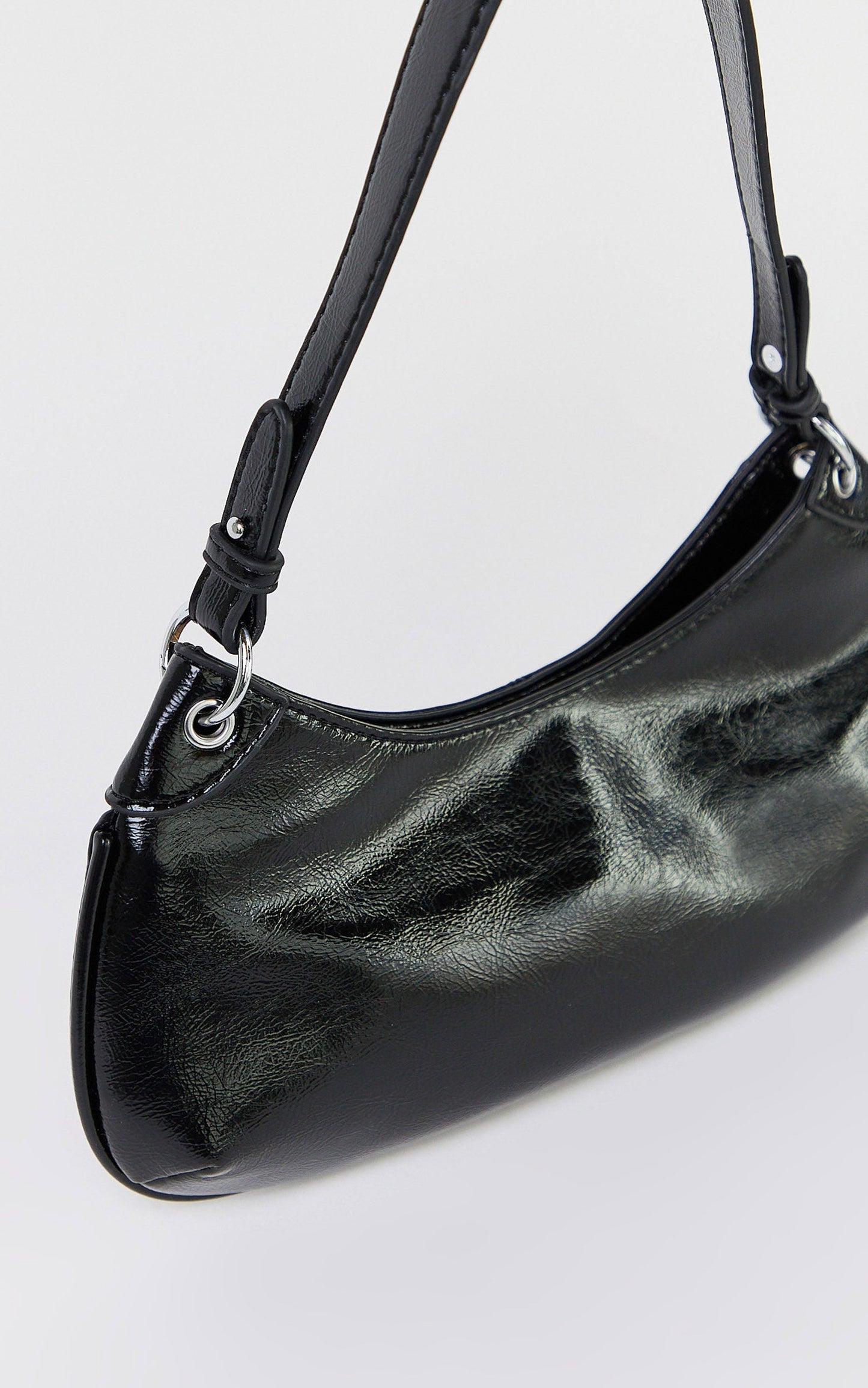 Laine Bag - Hardware Studded Vinyl Shoulder Bag in Black