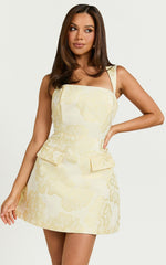 Kyra Mini Dress - Square Neck Open Back Jacquard Mini Dress in Light Blue