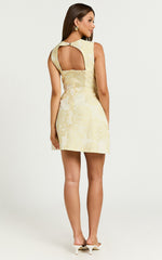 Kyra Mini Dress - Square Neck Open Back Jacquard Mini Dress in Light Blue