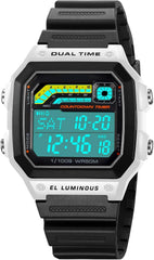 PASOY Men's Digital Multi-Function Watches Dual Time Alarm Stopwatch Countdown Backlight Waterproof Watch