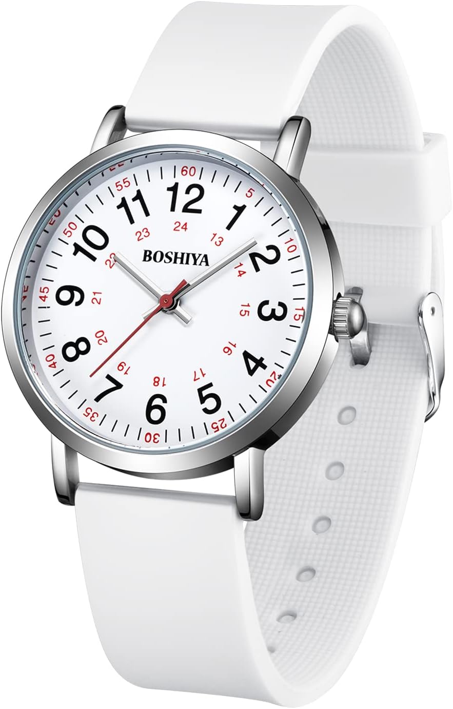 BOSHIYA Nurse Watch, Nursing Watch for Nurse, Medical Professionals and Students, Medical Watch with Second Hand for Nurses Easy to Read Waterproof 12/24 Hour Display, Silicone Band