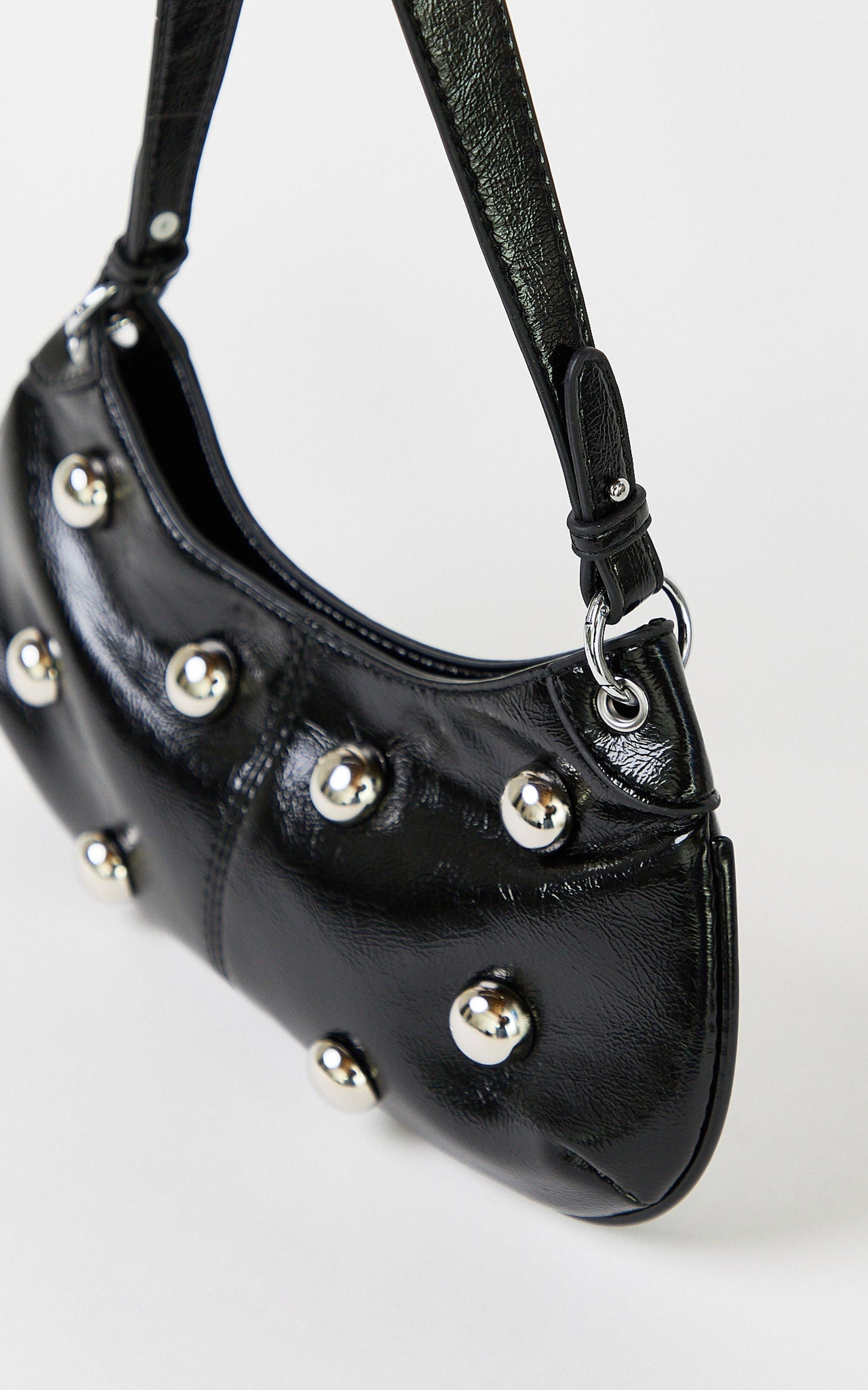 Laine Bag - Hardware Studded Vinyl Shoulder Bag in Black
