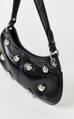 Laine Bag - Hardware Studded Vinyl Shoulder Bag in Black