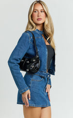 Laine Bag - Hardware Studded Vinyl Shoulder Bag in Black