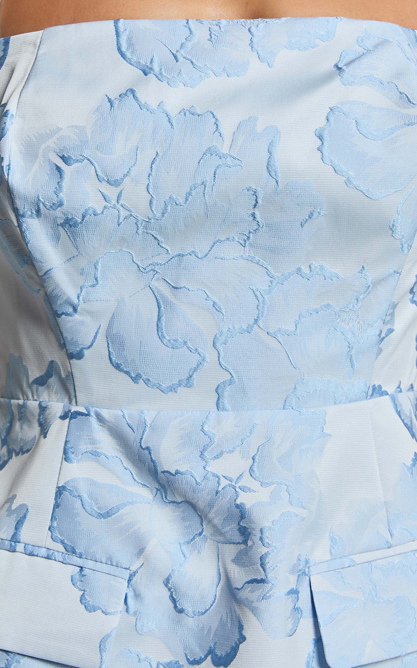 Kyra Mini Dress - Square Neck Open Back Jacquard Mini Dress in Light Blue
