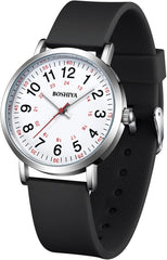 BOSHIYA Nurse Watch, Nursing Watch for Nurse, Medical Professionals and Students, Medical Watch with Second Hand for Nurses Easy to Read Waterproof 12/24 Hour Display, Silicone Band
