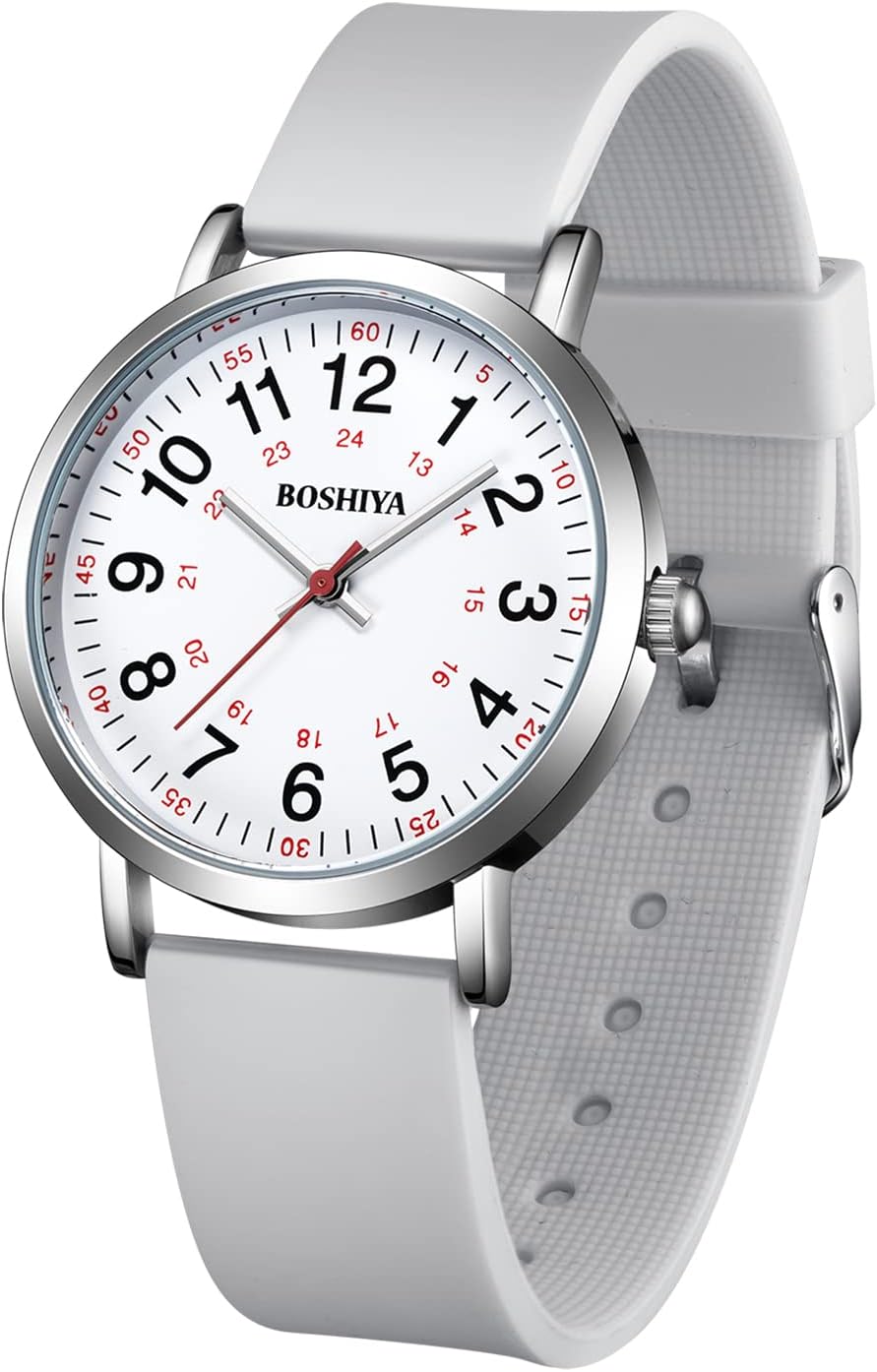 BOSHIYA Nurse Watch, Nursing Watch for Nurse, Medical Professionals and Students, Medical Watch with Second Hand for Nurses Easy to Read Waterproof 12/24 Hour Display, Silicone Band