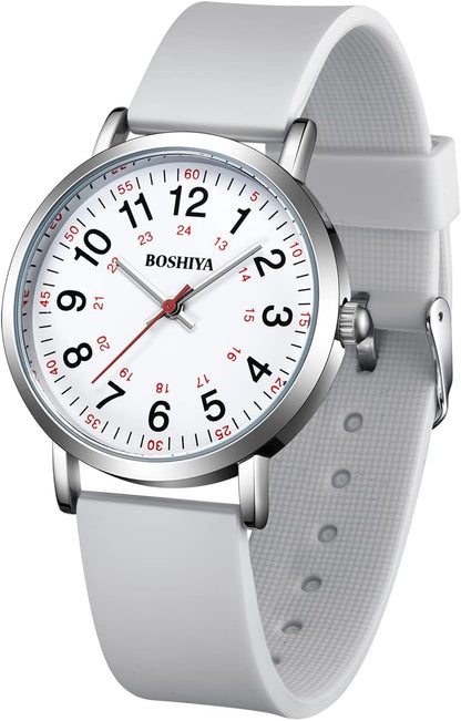 BOSHIYA Nurse Watch, Nursing Watch for Nurse, Medical Professionals and Students, Medical Watch with Second Hand for Nurses Easy to Read Waterproof 12/24 Hour Display, Silicone Band