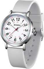 BOSHIYA Nurse Watch, Nursing Watch for Nurse, Medical Professionals and Students, Medical Watch with Second Hand for Nurses Easy to Read Waterproof 12/24 Hour Display, Silicone Band